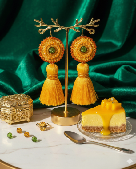 Háčkované dizajnové náušnice "Mangový Cheesecake"  